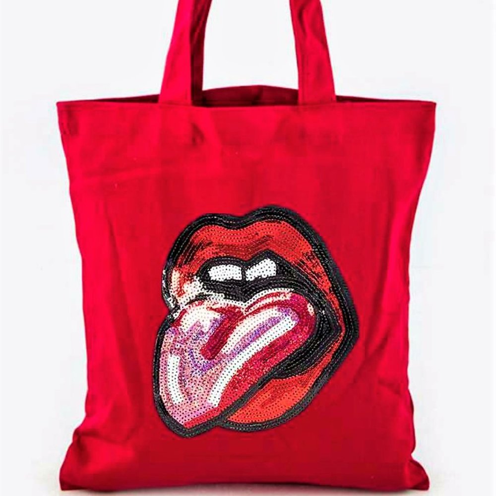 Sequins Fashion Tote Bag With Mouth Graphic